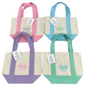 Trader Joe’s - Pastel Canvas Tote 4 Bag Set in Pink, Blue, Green and Lavender